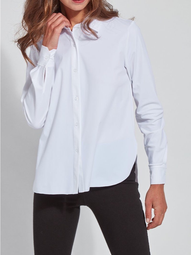 Lyss Connie Slim Button Down White Stretch Button Shirt Large